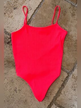 Free People Movement Orange Bodysuit  Ribbed Stretch Fitted Everyday Small